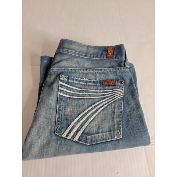 7 Seven For All Mankind Dojo Flare Jeans 32 X 30 White Embroidery Y2K 90s USA - Picture 15 of 15